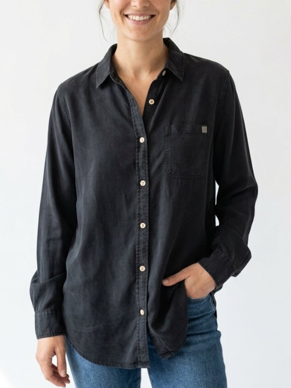 TenTree Black 100% Tencel Button Front Shirt Women's Size XS